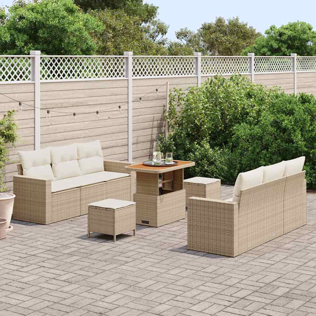 Havesofa Sæt 9 stk. Beige polyrattan