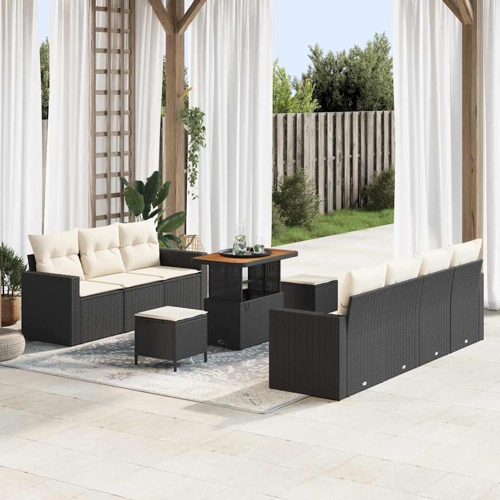 Havesofa Sæt 10 stk. Sort polyrattan