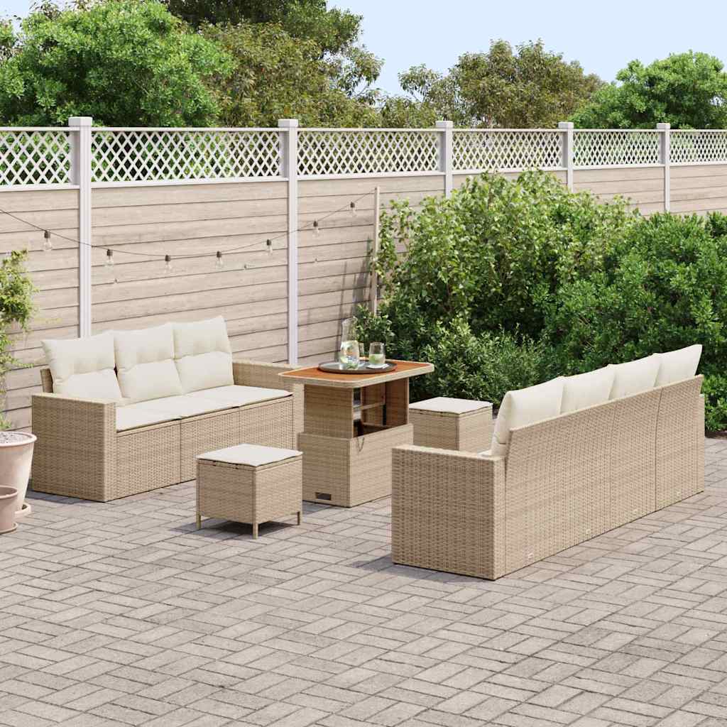Havesofa Sæt 10 stk. Beige polyrattan