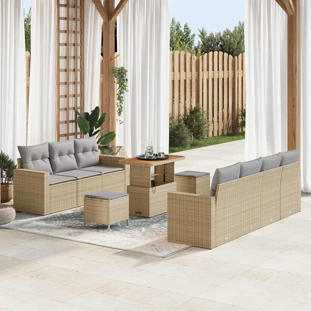 Havesofa Sæt 10 stk. Beige polyrattan