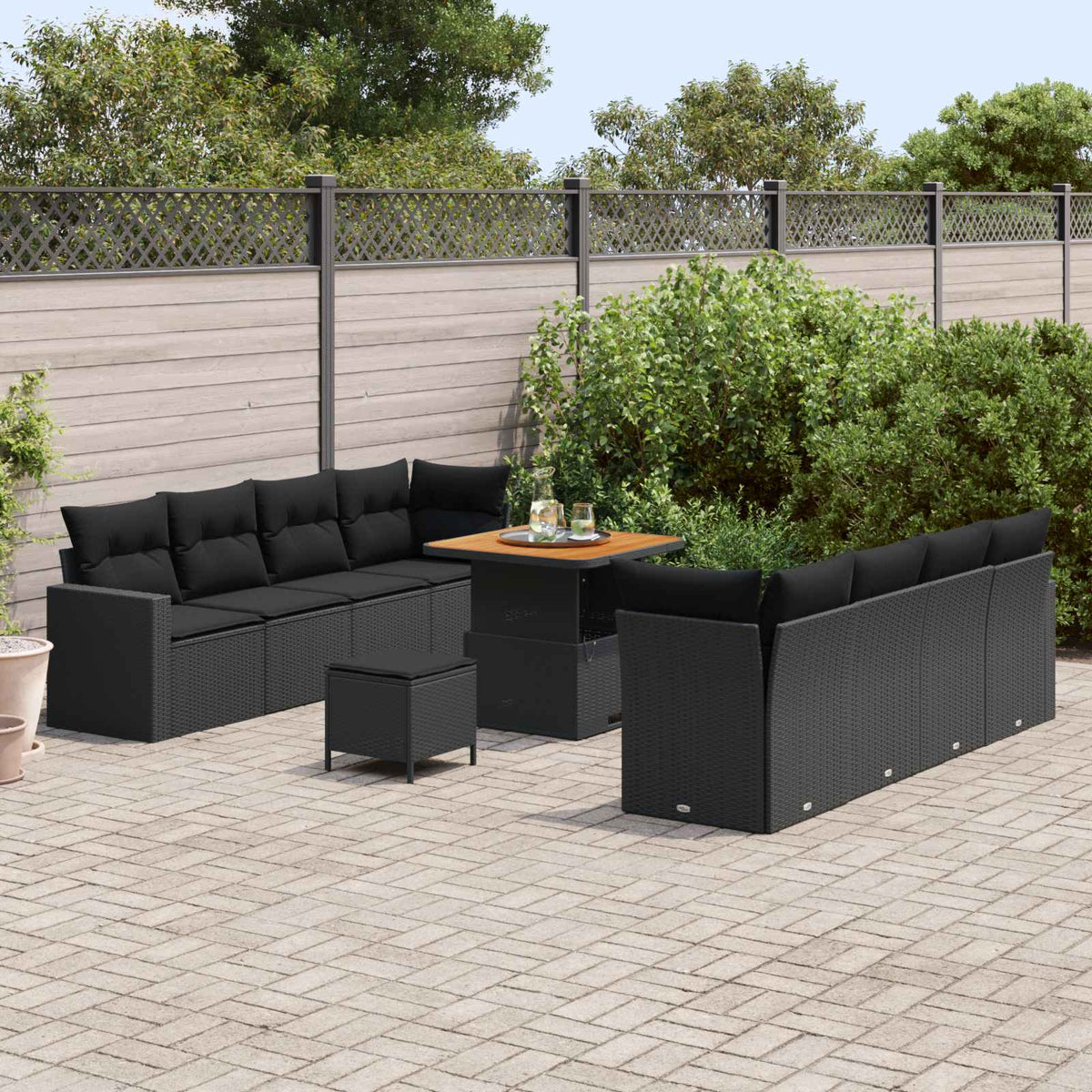 Havesofa Sæt 11 stk. Sort polyrattan
