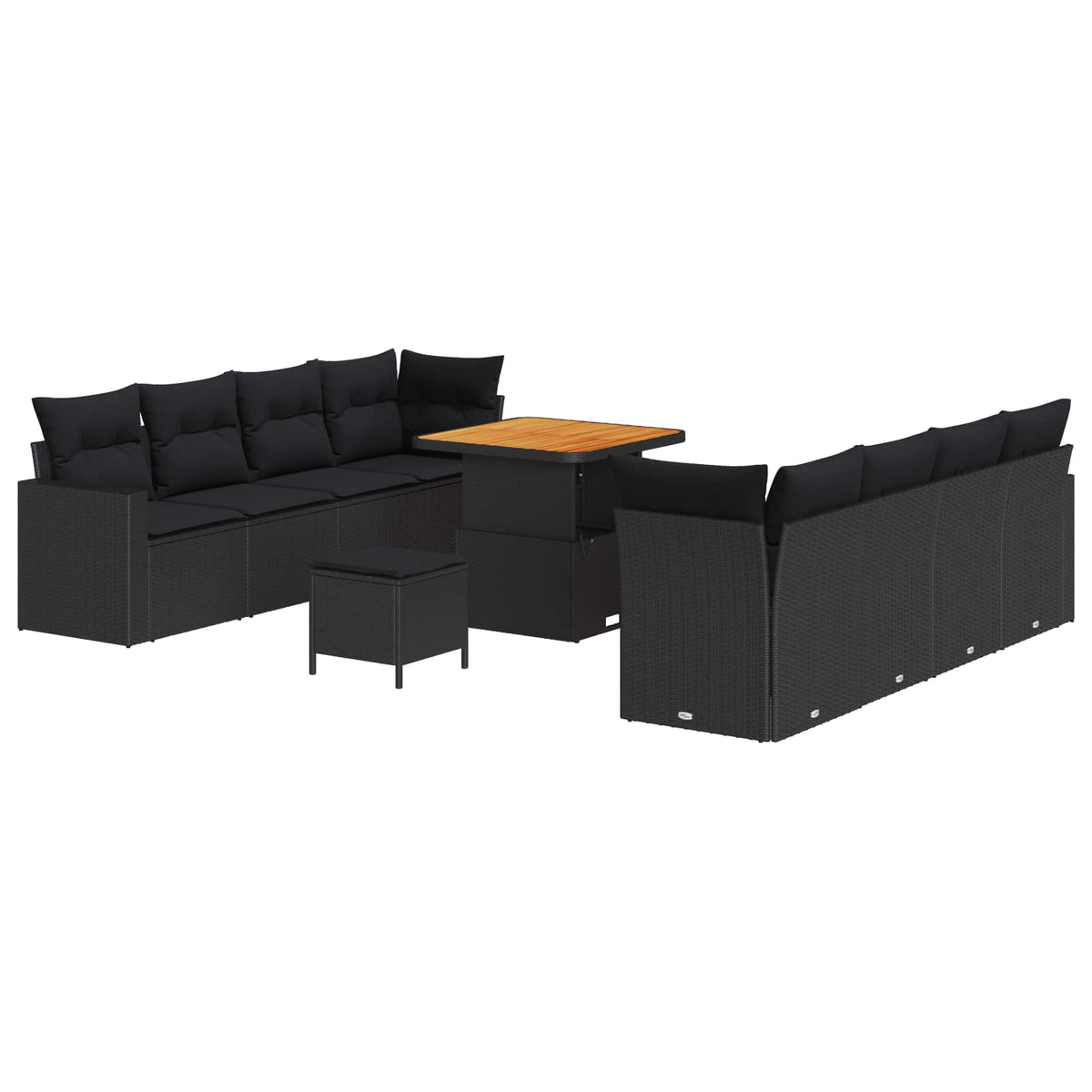 Havesofa Sæt 11 stk. Sort polyrattan
