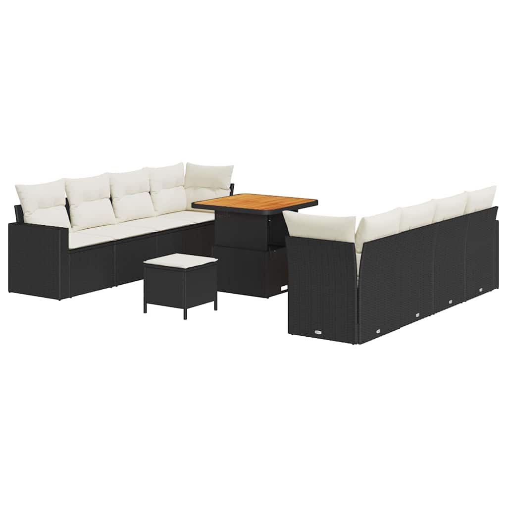 Havesofa Sæt 11 stk. Sort polyrattan