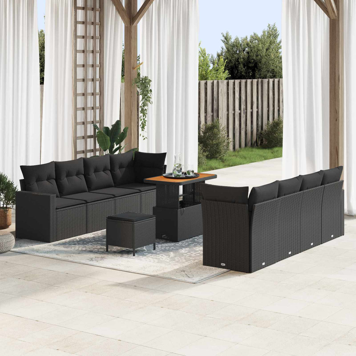 Havesofa Sæt 11 stk. Sort polyrattan