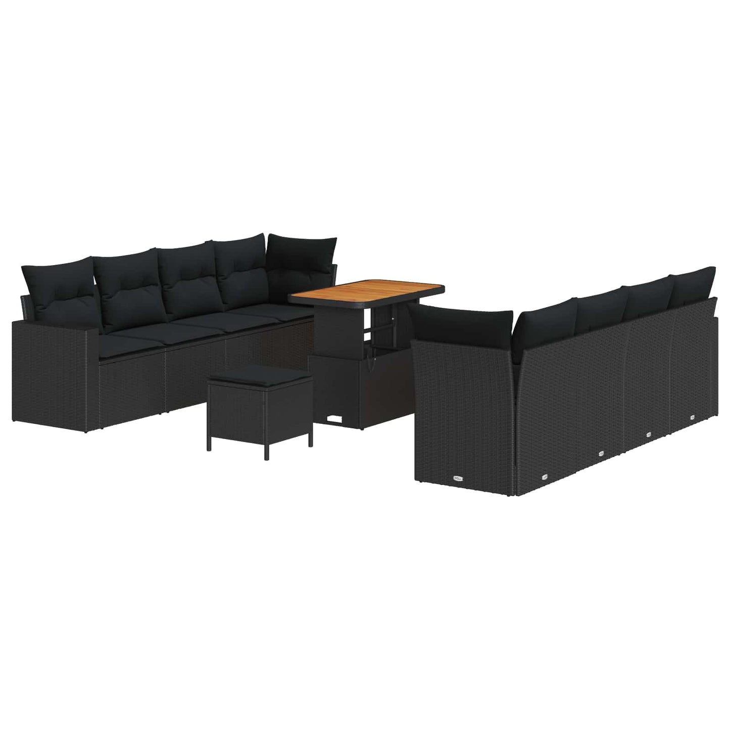 Havesofa Sæt 11 stk. Sort polyrattan