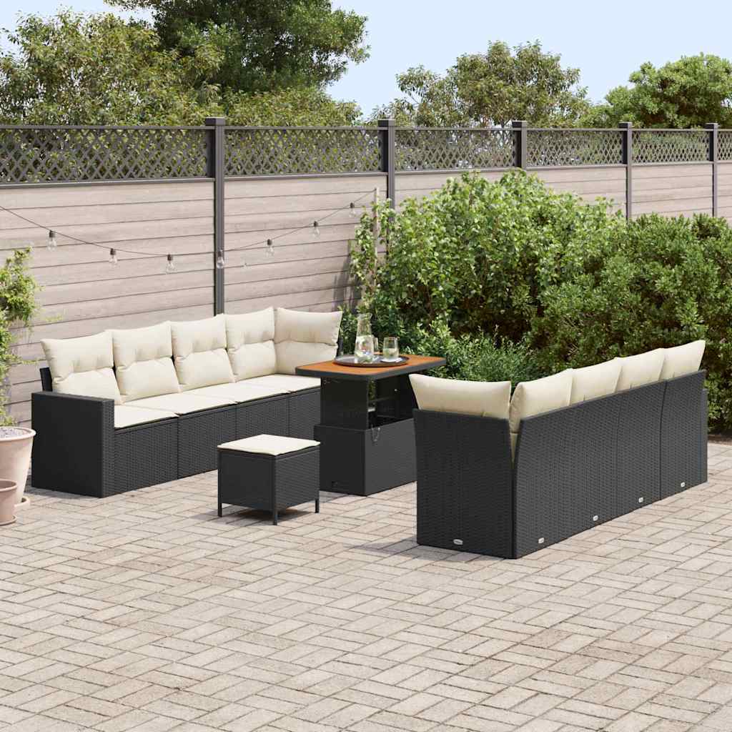 Havesofa Sæt 11 stk. Sort polyrattan