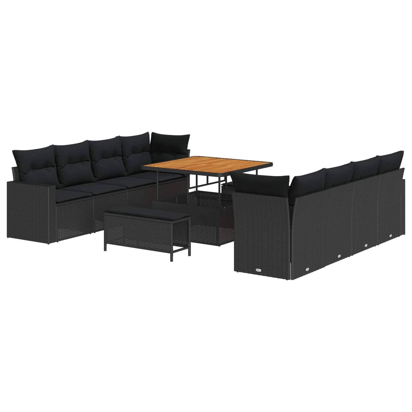 Havesofa Sæt 11 stk. Sort polyrattan