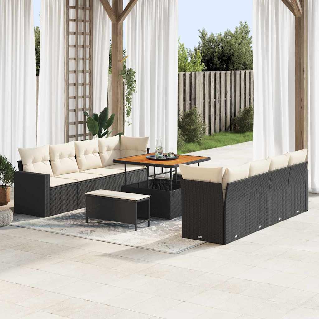 Havesofa Sæt 11 stk. Sort polyrattan
