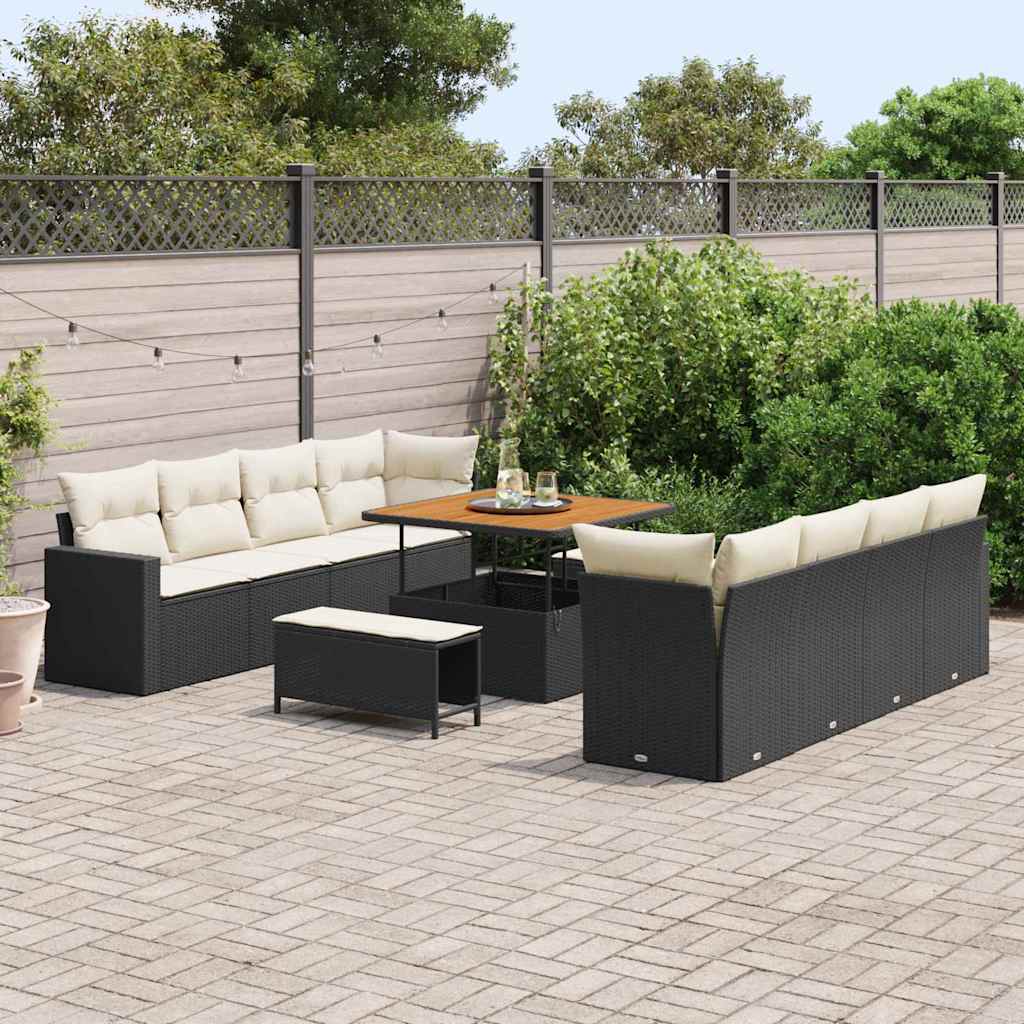 Havesofa Sæt 11 stk. Sort polyrattan