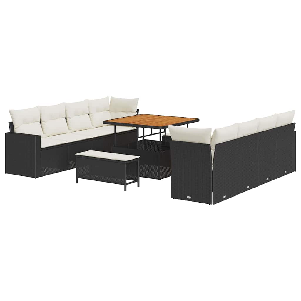 Havesofa Sæt 11 stk. Sort polyrattan