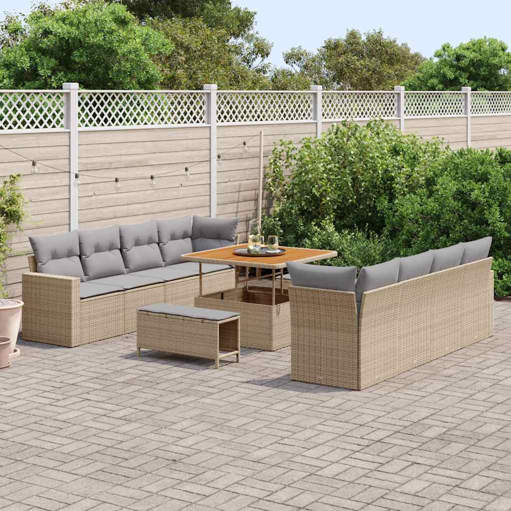 Havesofa Sæt 11 stk. Beige polyrattan