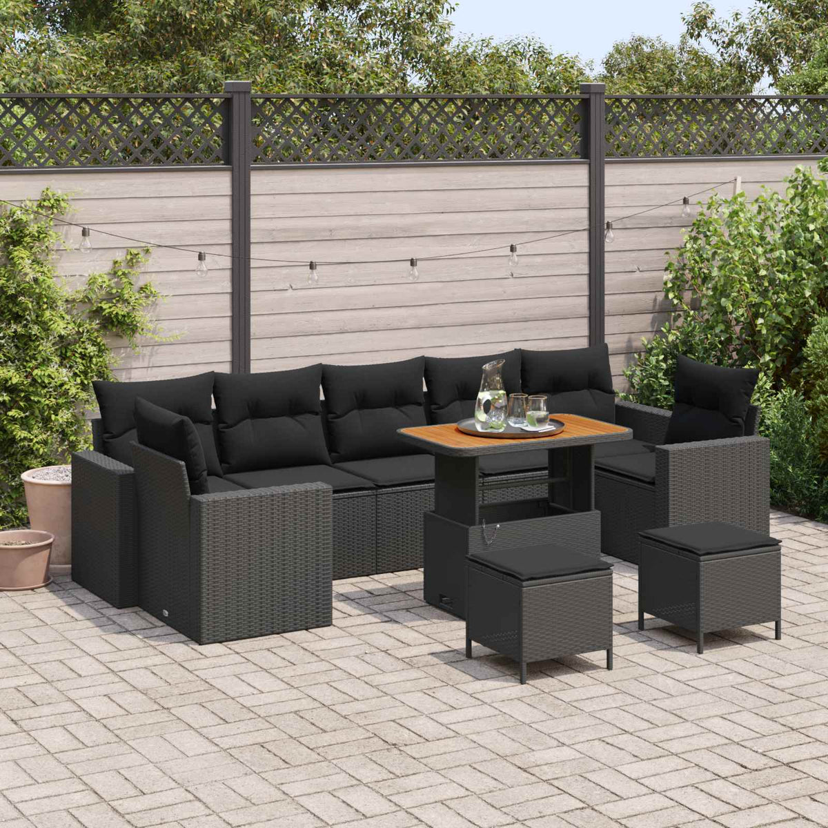 Havesofa Sæt 10 stk. Sort polyrattan