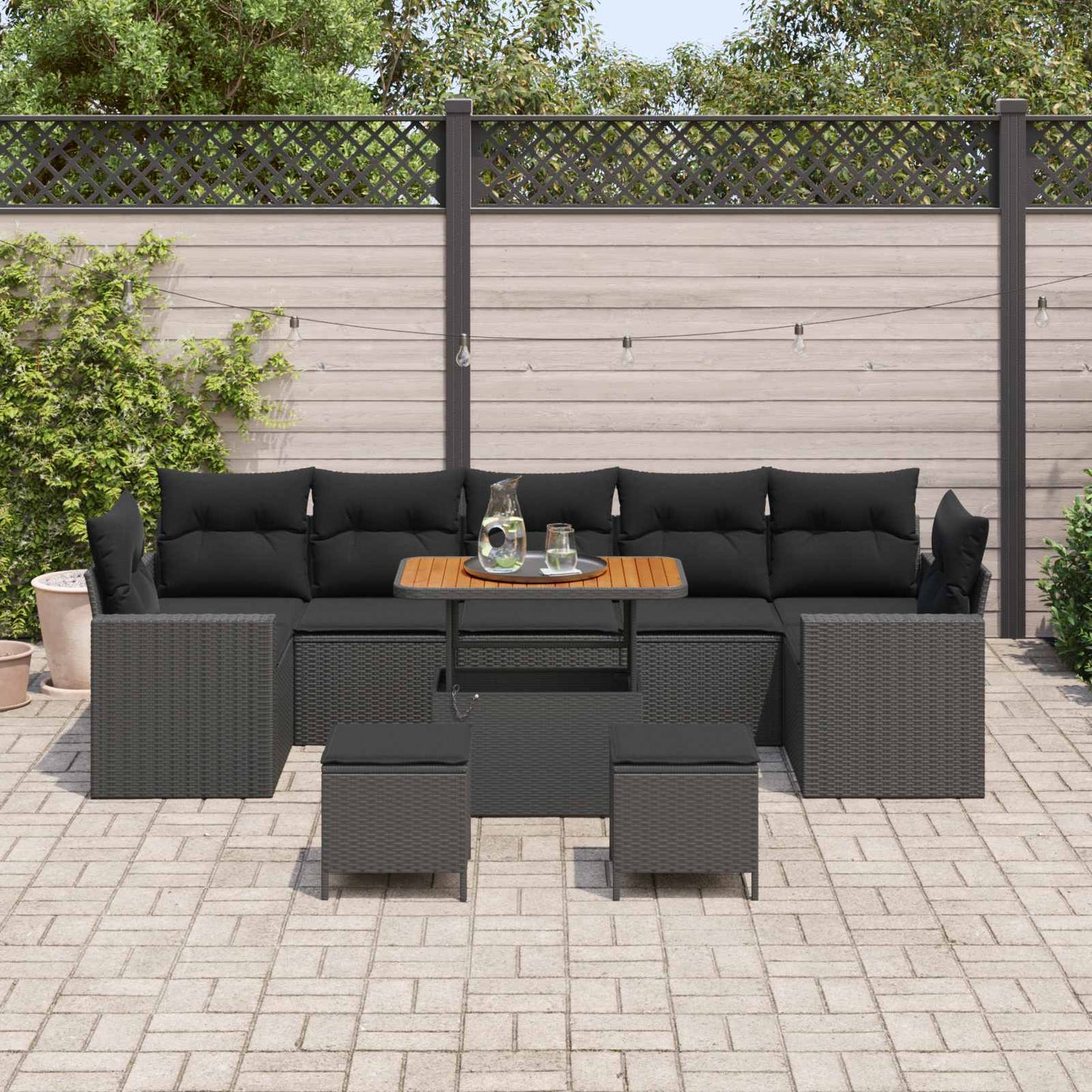 Havesofa Sæt 10 stk. Sort polyrattan