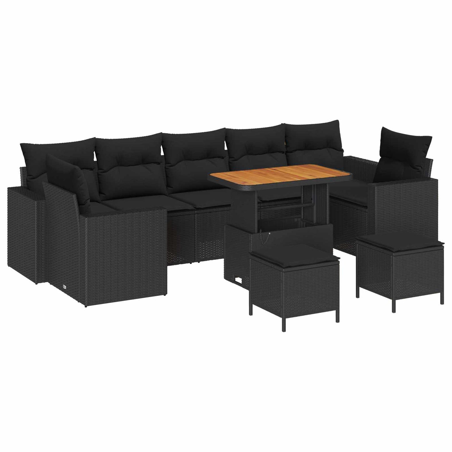 Havesofa Sæt 10 stk. Sort polyrattan