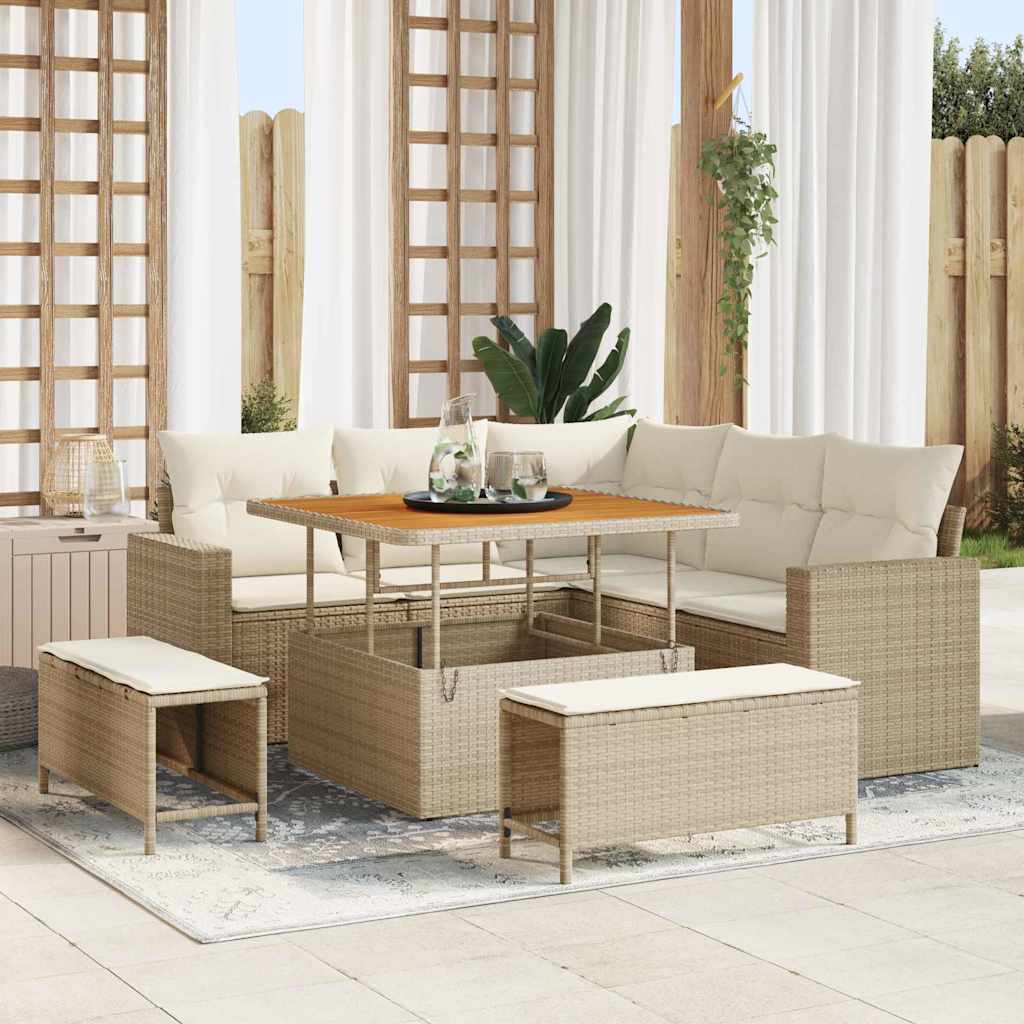 Havesofa Sæt 8 stk. Beige polyrattan