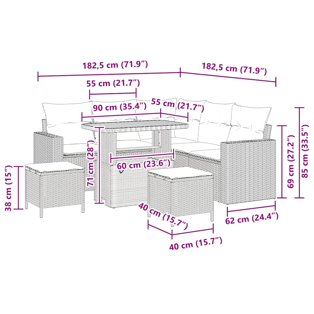 Havesofa Sæt 8 stk. Beige polyrattan