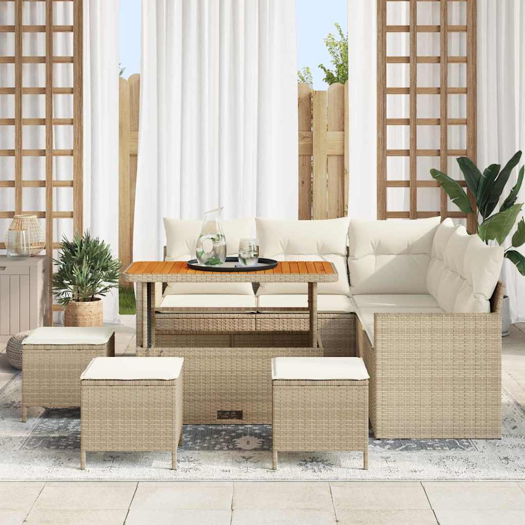 Havesofa Sæt 9 stk. Beige polyrattan