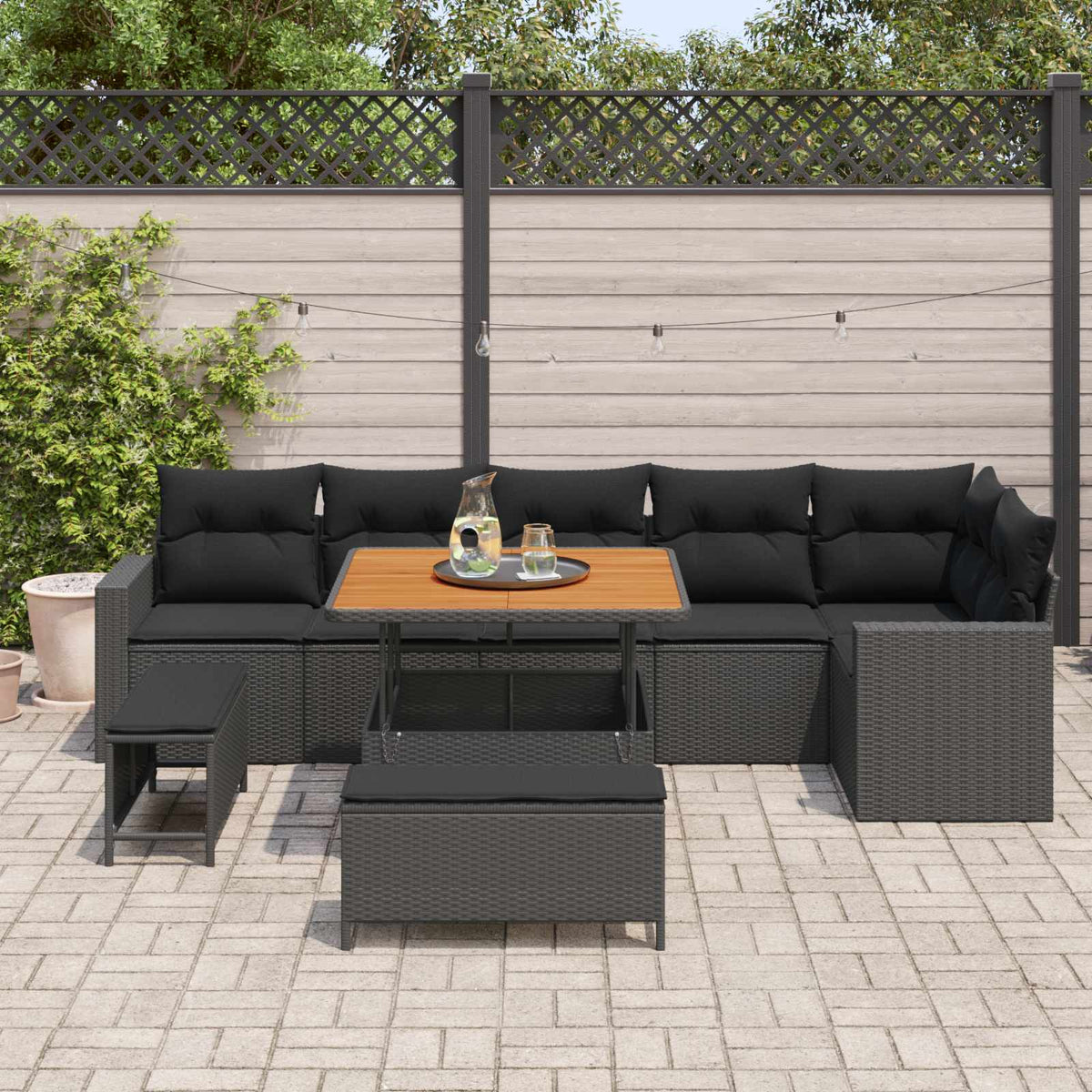 Havesofa Sæt 9 stk. Sort polyrattan