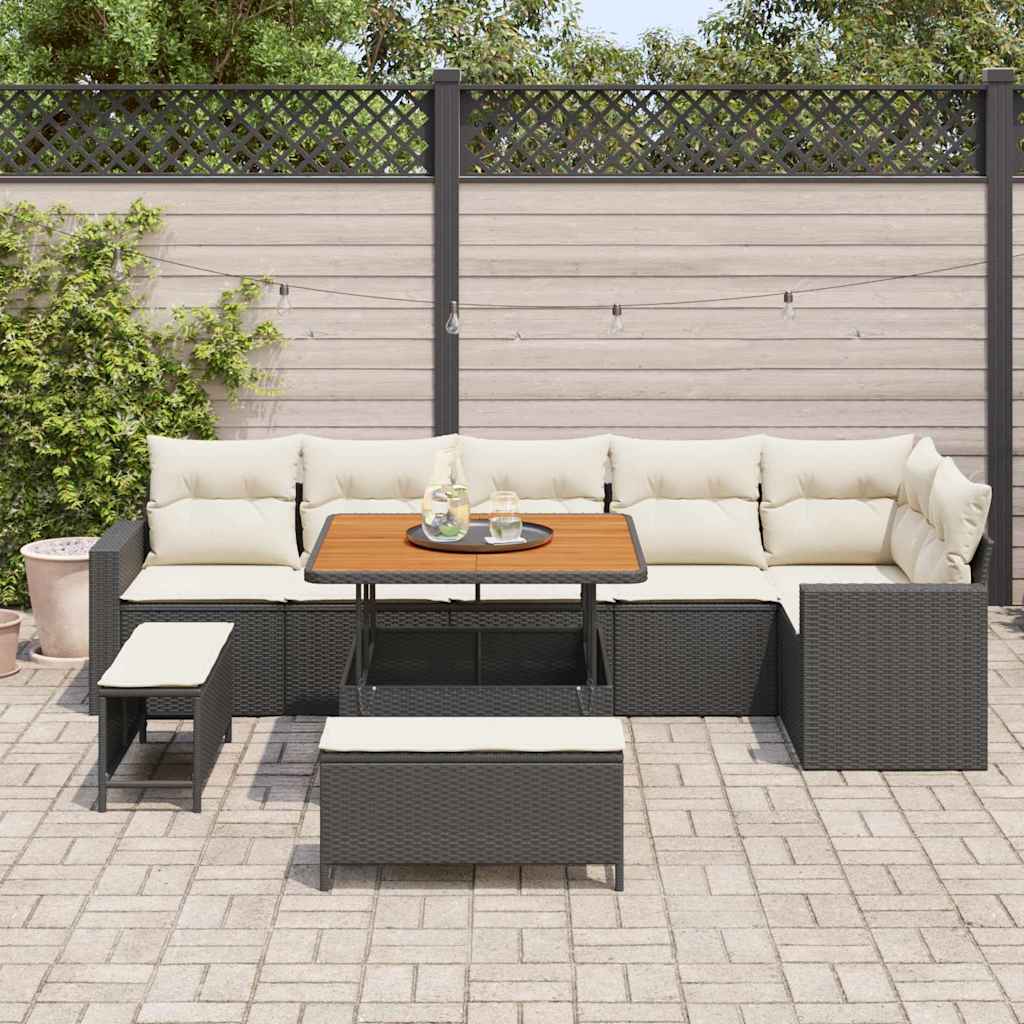 Havesofa Sæt 9 stk. Sort polyrattan