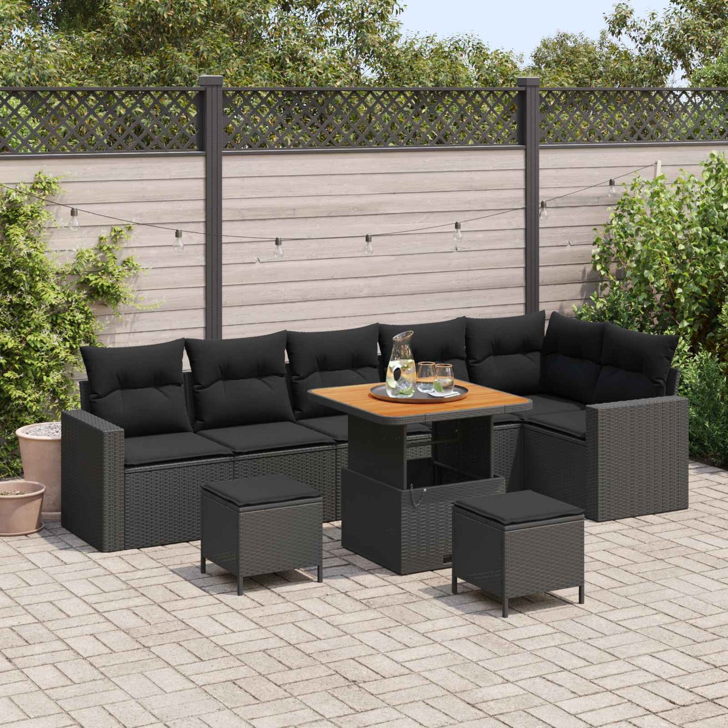 Havesofa Sæt 9 stk. Sort polyrattan
