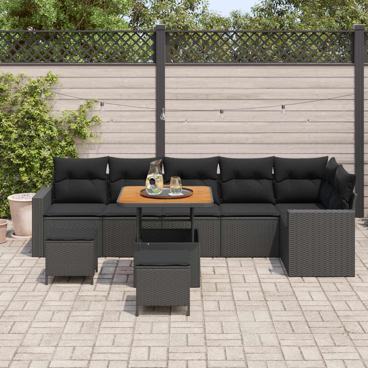 Havesofa Sæt 9 stk. Sort polyrattan