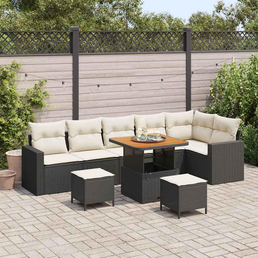 Havesofa Sæt 9 stk. Sort polyrattan