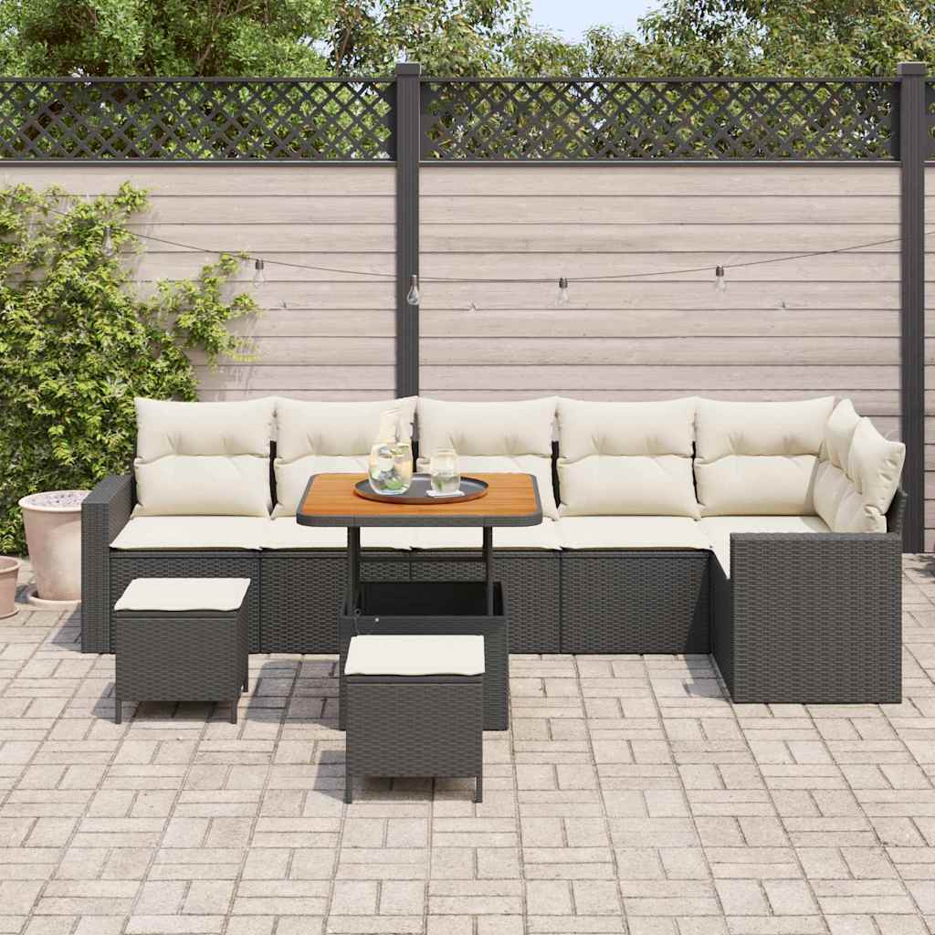 Havesofa Sæt 9 stk. Sort polyrattan