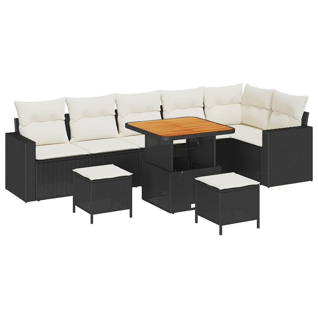 Havesofa Sæt 9 stk. Sort polyrattan