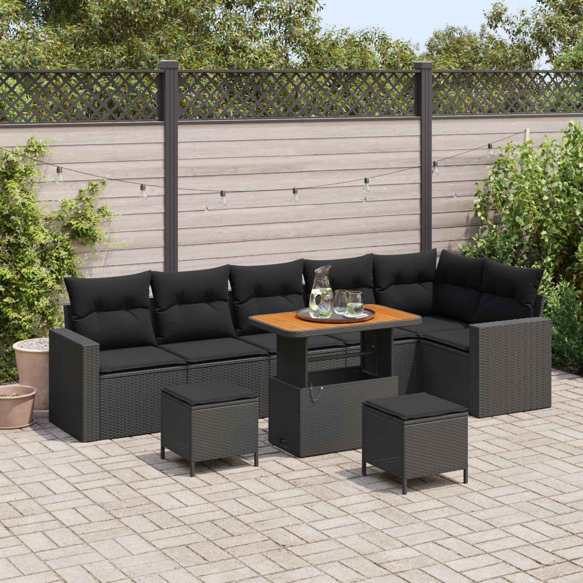 Havesofa Sæt 9 stk. Sort polyrattan