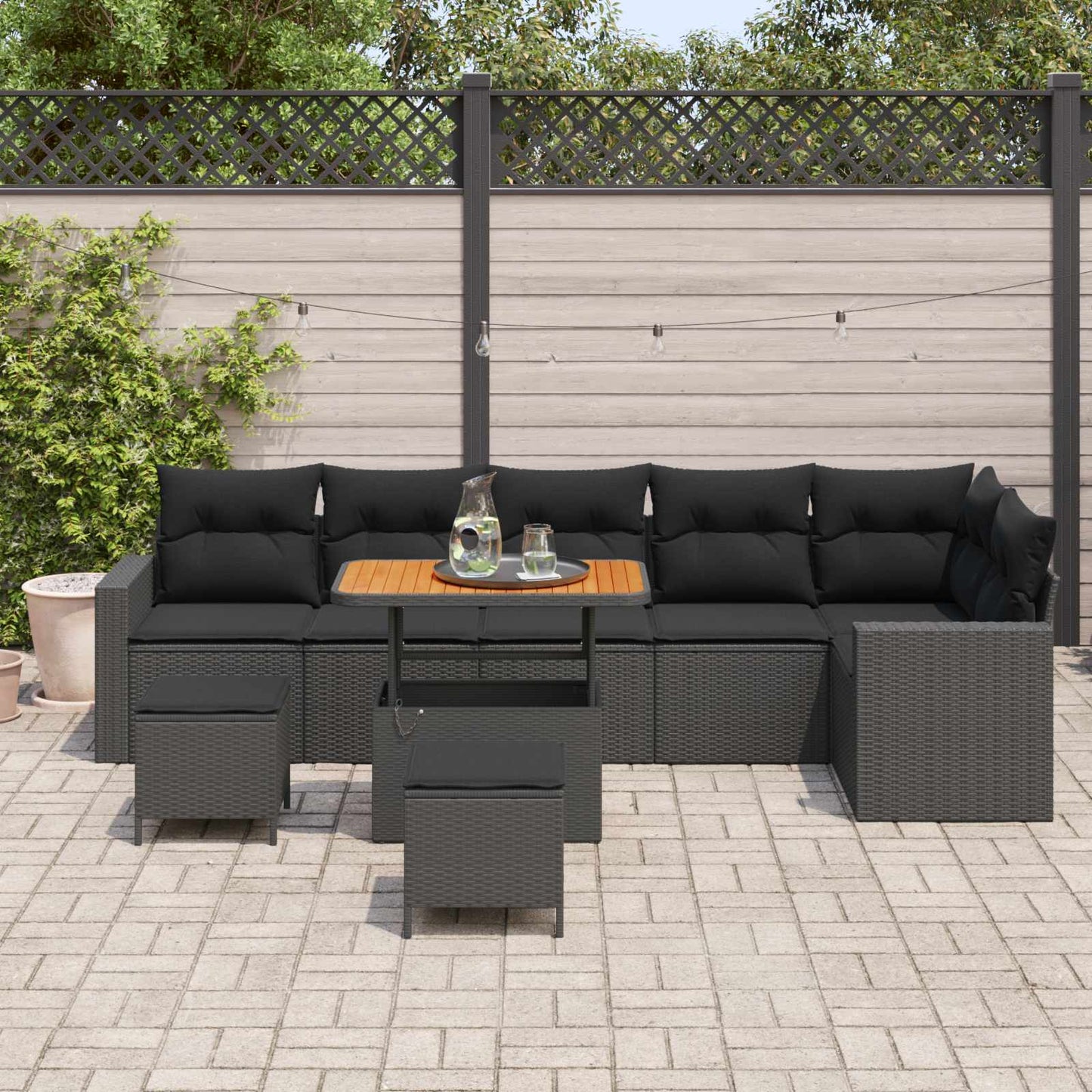 Havesofa Sæt 9 stk. Sort polyrattan
