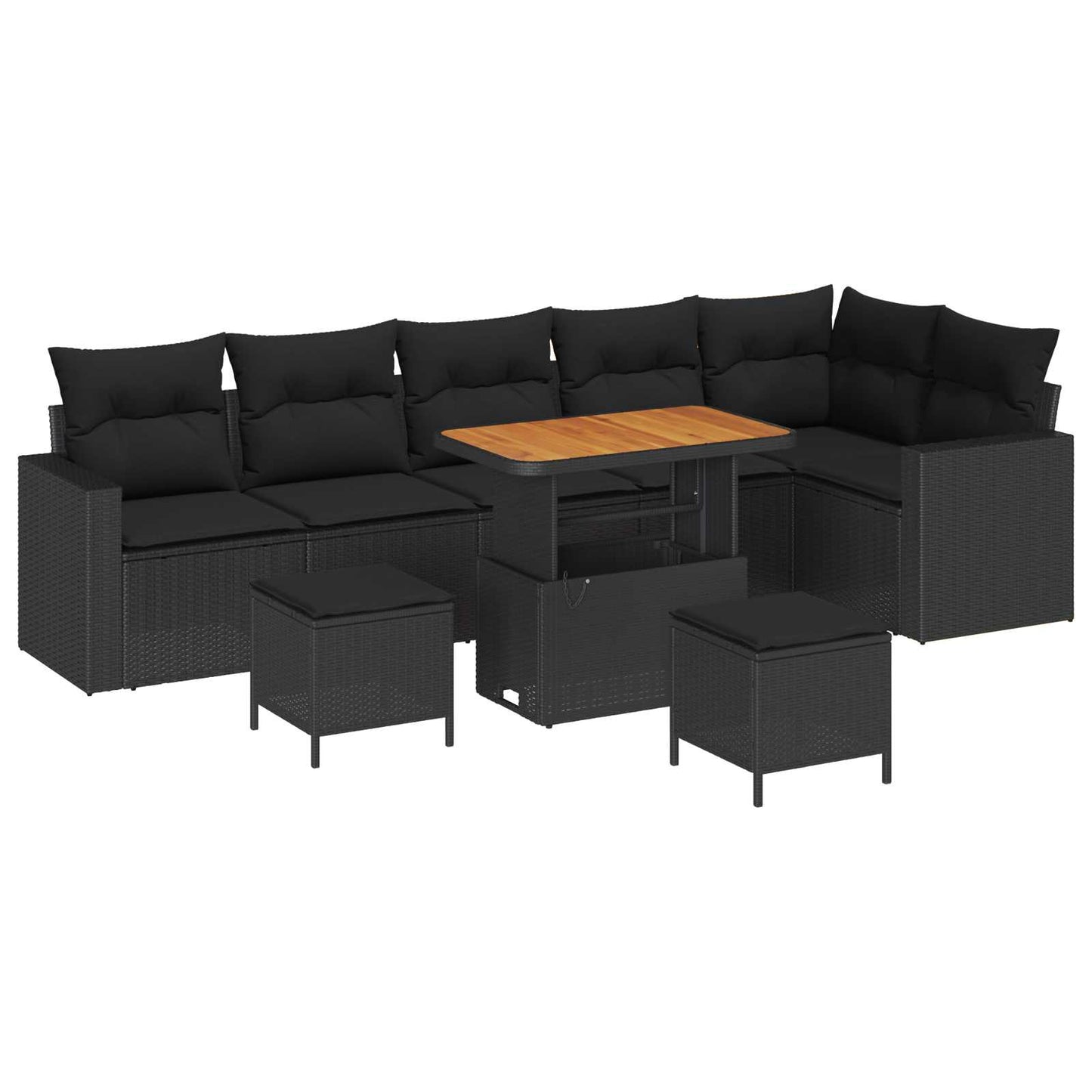 Havesofa Sæt 9 stk. Sort polyrattan