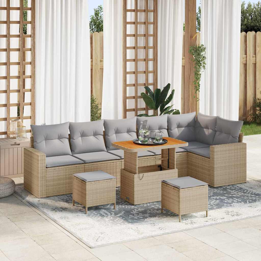 Havesofa Sæt 9 stk. Beige polyrattan