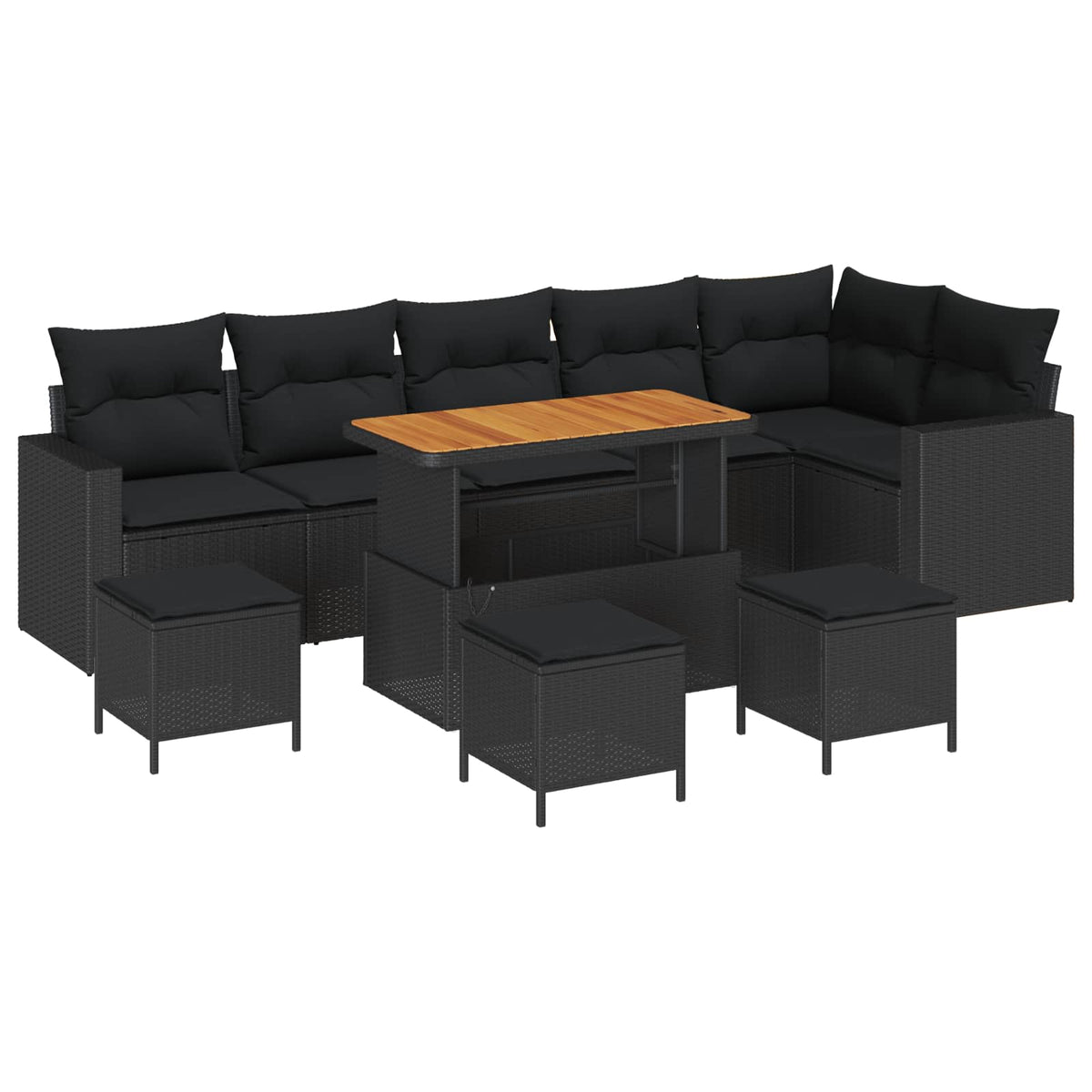 Havesofa Sæt 10 stk. Sort polyrattan