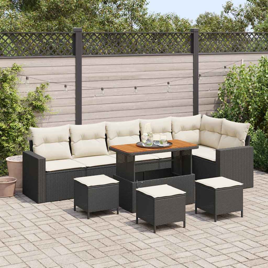 Havesofa Sæt 10 stk. Sort polyrattan