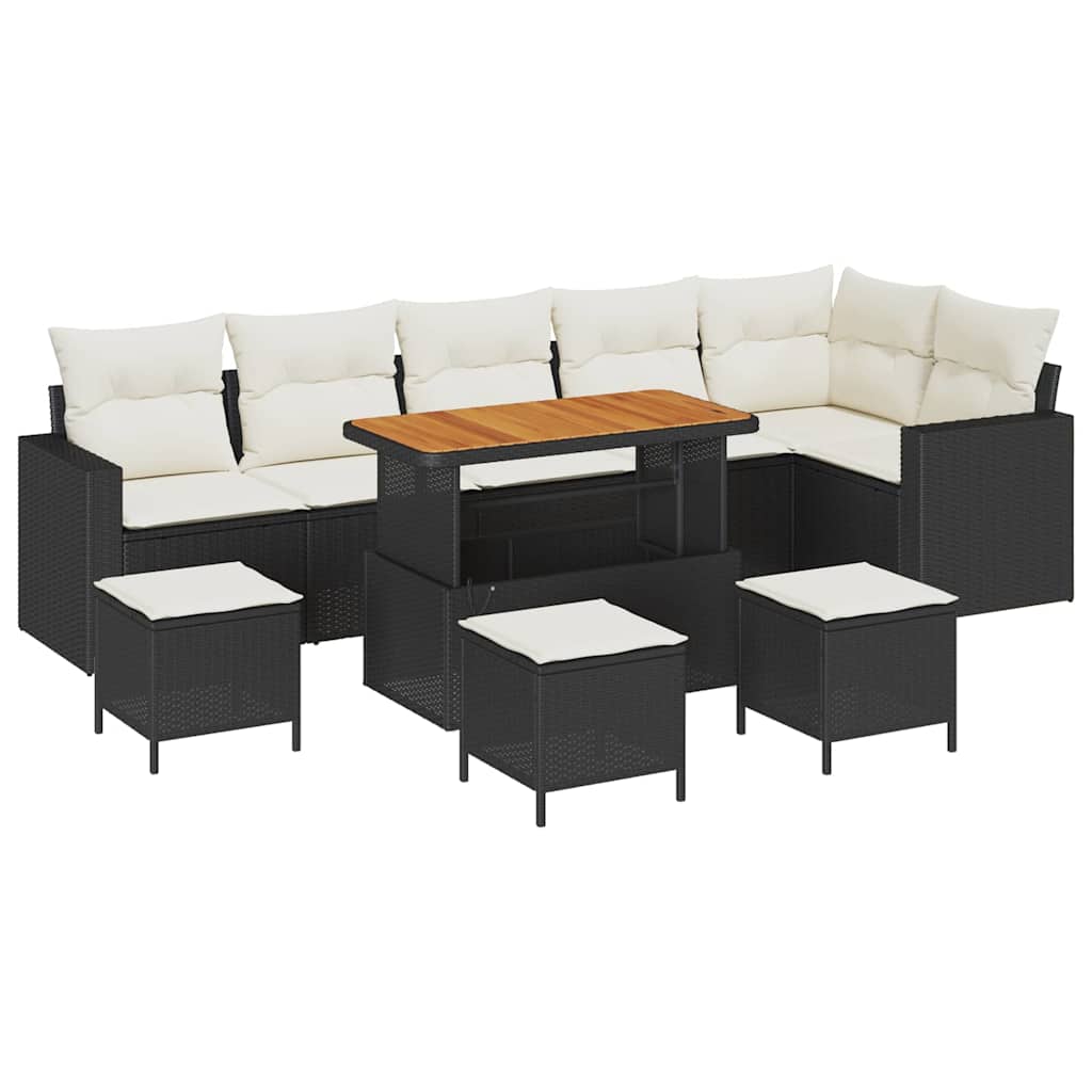 Havesofa Sæt 10 stk. Sort polyrattan