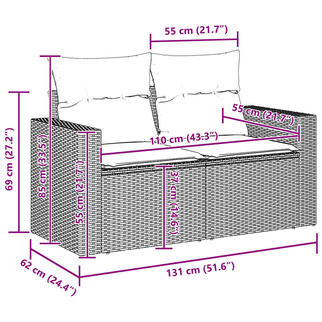 Havesofa Sæt 10 stk. Sort polyrattan