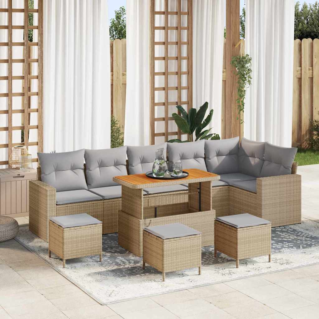 Havesofa Sæt 10 stk. Beige polyrattan