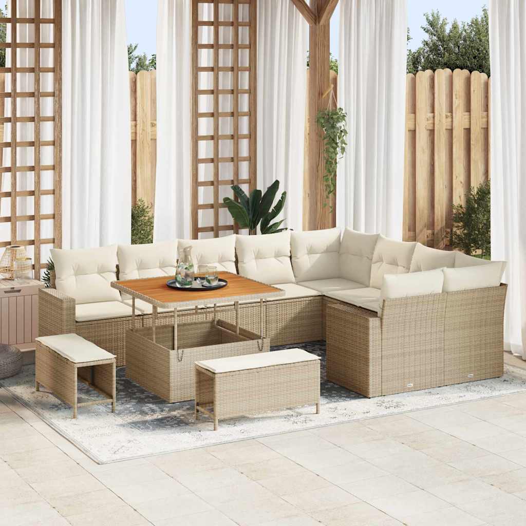 Havesofa Sæt 12 stk. Beige polyrattan