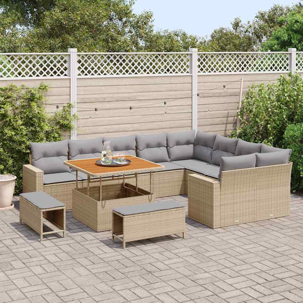 Havesofa Sæt 12 stk. Beige polyrattan