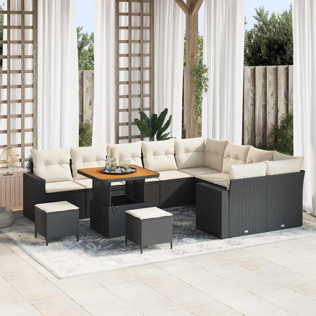 Havesofa Sæt 12 stk. Sort polyrattan