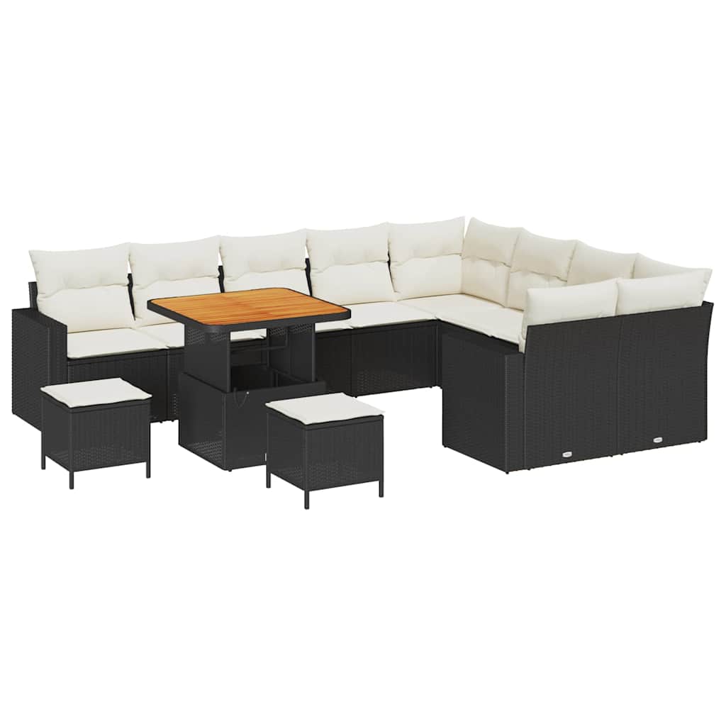 Havesofa Sæt 12 stk. Sort polyrattan