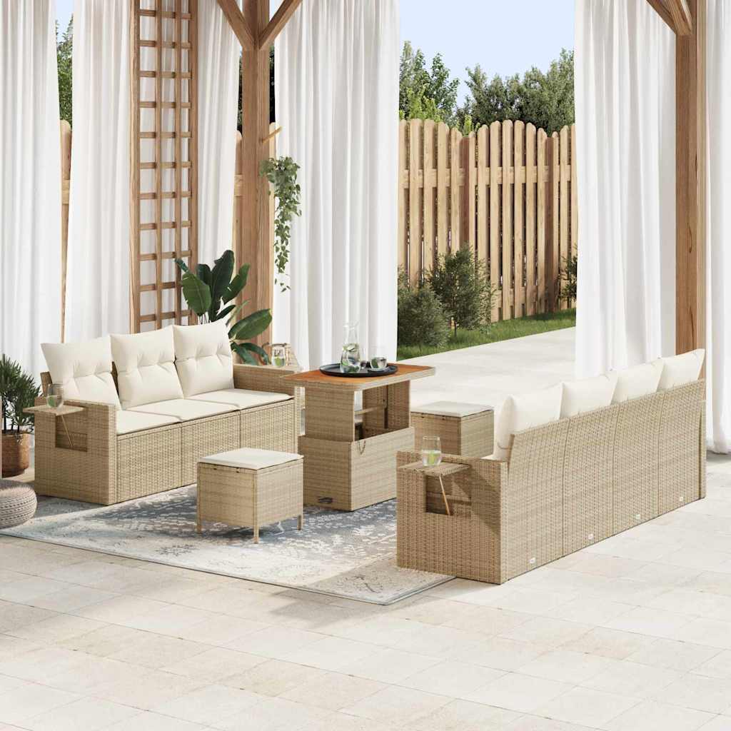 Havesofa Sæt 10 stk. Beige polyrattan