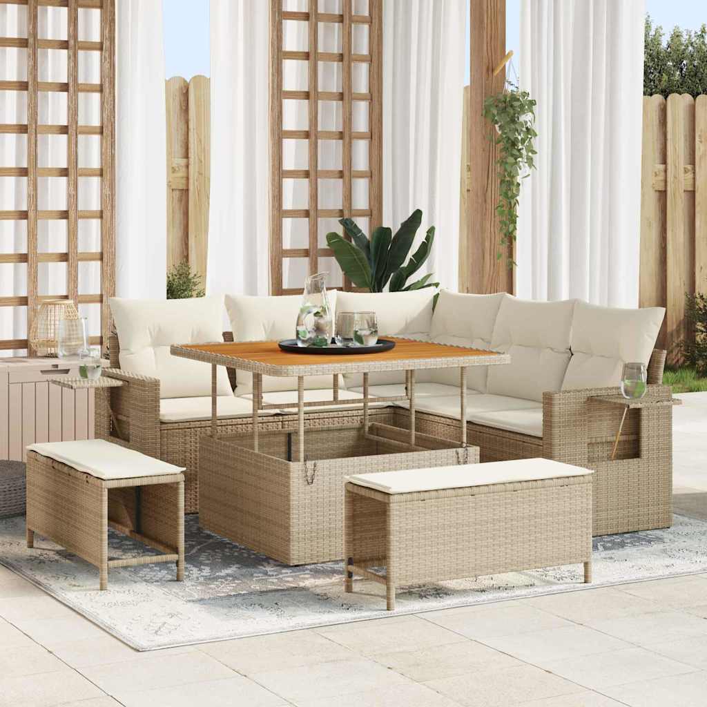 Havesofa Sæt 8 stk. Beige polyrattan