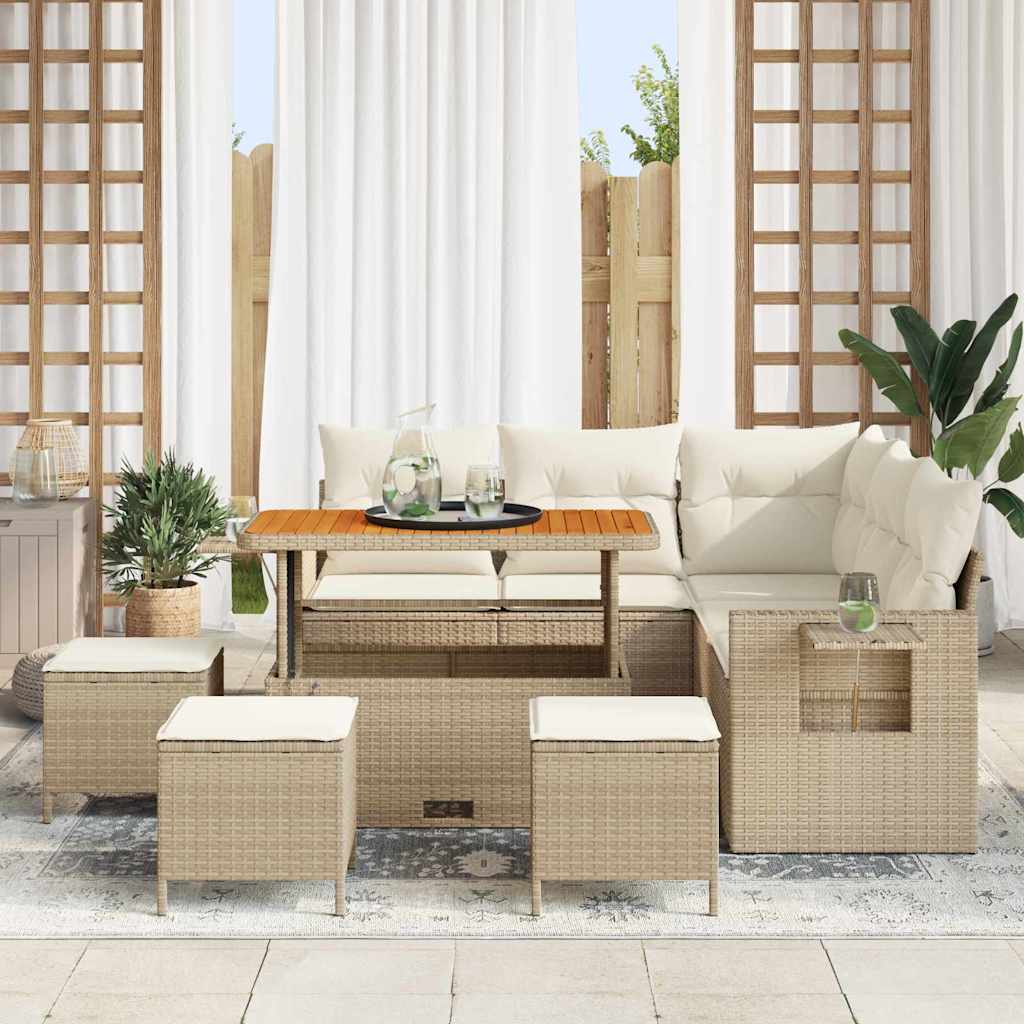 Havesofa Sæt 9 stk. Beige polyrattan