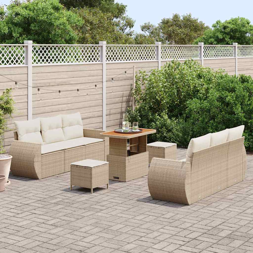 Havesofa Sæt 9 stk. Beige polyrattan