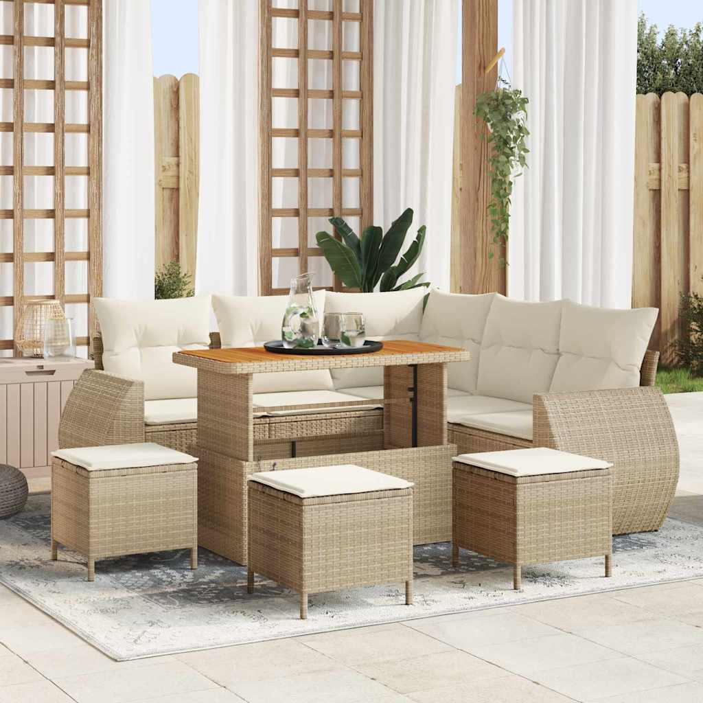 Havesofa Sæt 9 stk. Beige polyrattan