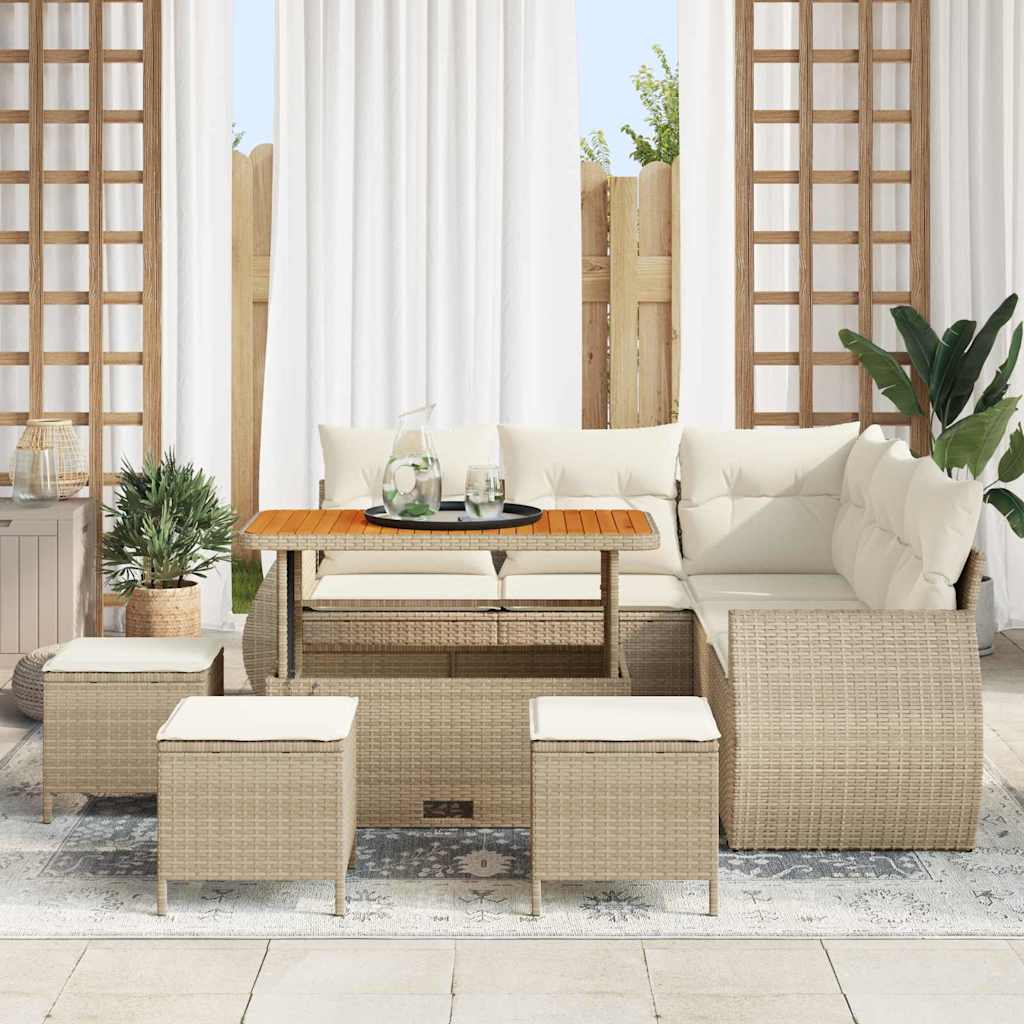 Havesofa Sæt 9 stk. Beige polyrattan