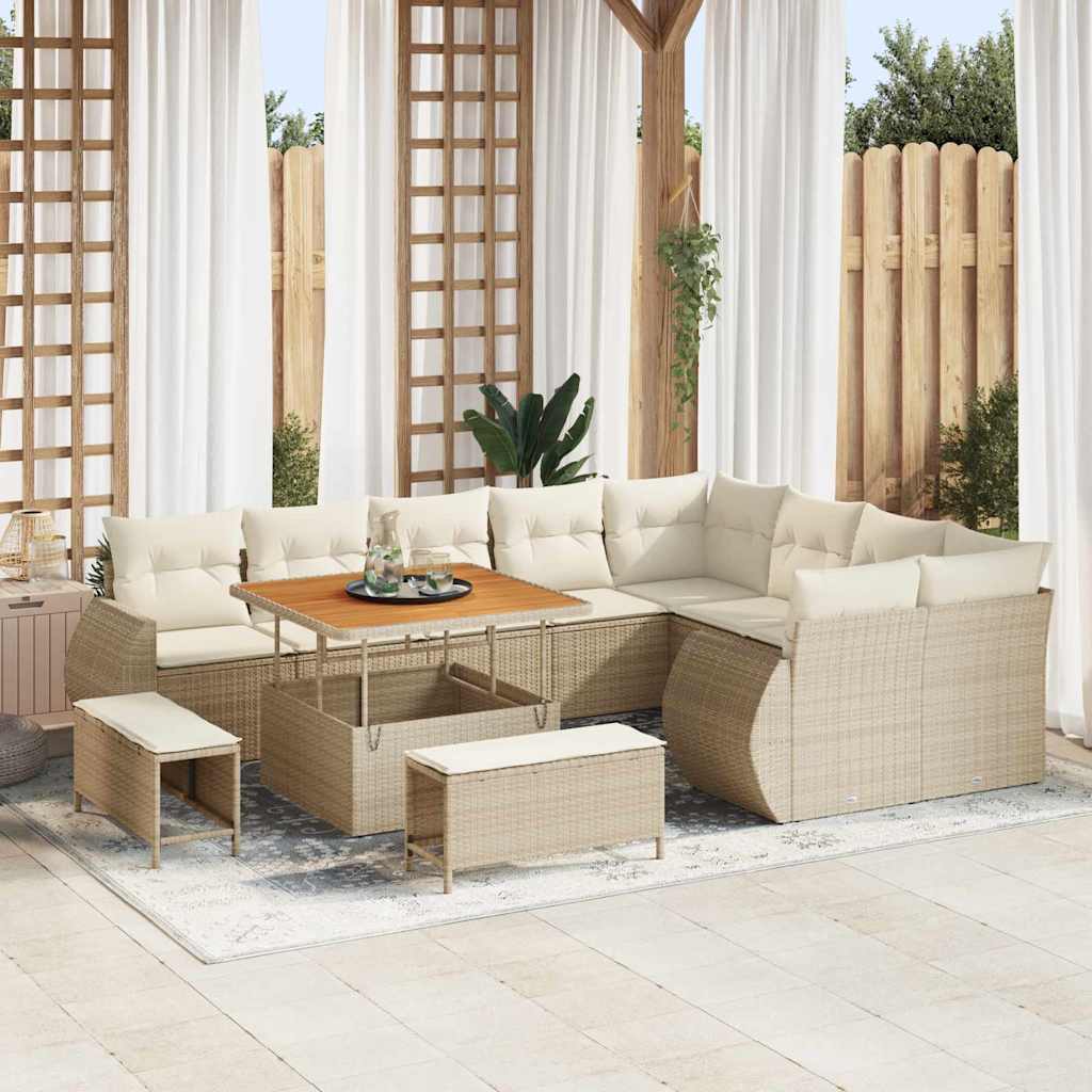 Havesofa Sæt 12 stk. Beige polyrattan