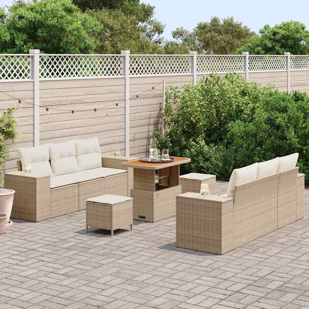 Havesofa Sæt 9 stk. Beige Poly rattan