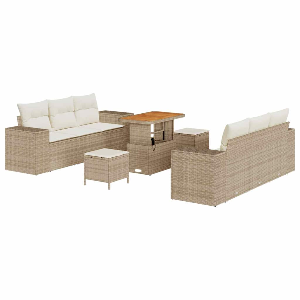 Havesofa Sæt 9 stk. Beige Poly rattan